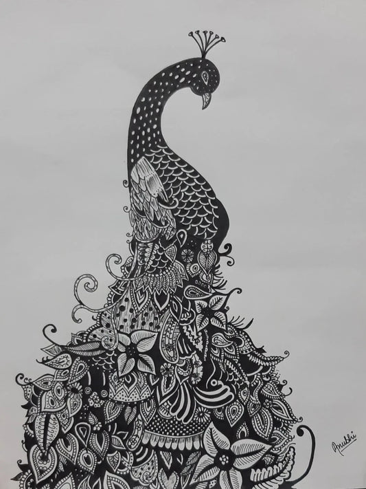 Royal Peacock – Intricate Pen Art